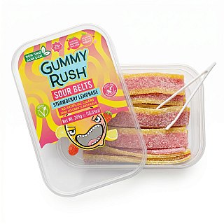 Gummy Rush Sour Belts, 10oz Container, Non GMO, Real Fruit Juice, No Artificial Colors, Top 6 Allergen Free | Strawberry Lemonade - Specialty Snack by Gummy Rush