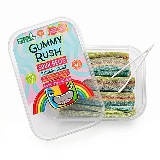 Gummy Rush Sour Belts, 10oz Container, Non GMO, Real Fruit Juice, No Artificial Colors, Top 6 Allergen Free | Rainbow Burst - Specialty Snack by Gummy Rush