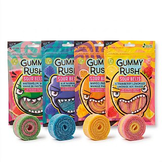 Gummy Rush Sour Belts, 3.4oz Bag, Non GMO, Real Fruit Juice, No Artifical Colors, Top 6 Allergen Free | Choose Your Flavor - Specialty Snack by Gummy Rush