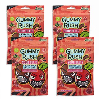 Gummy Rush Sour Belts, 3.4oz Bag, Non GMO, Real Fruit Juice, No Artificial Colors, Top 6 Allergen Free | Cherry Cola - Specialty Snack by Gummy Rush