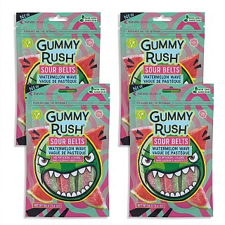 Gummy Rush Sour Belts, 3.4oz Bag, Non GMO, Real Fruit Juice, No Artificial Colors, Top 6 Allergen Free | Watermelon Wave - Specialty Snack by Gummy Rush
