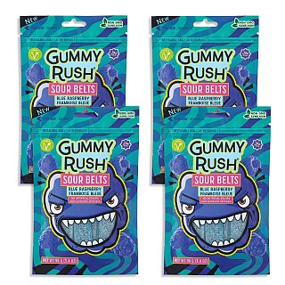 Gummy Rush Sour Belts, 3.4oz Bag, Non GMO, Real Fruit Juice, No Artificial Colors, Top 6 Allergen Free | Blue Raspberry - Specialty Snack by Gummy Rush