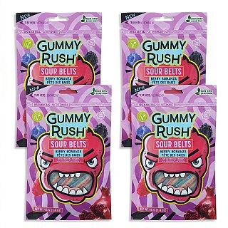 Gummy Rush Sour Belts, 3.4oz Bag, Non GMO, Real Fruit Juice, No Artificial Colors, Top 6 Allergen Free | Berry Bonanza - Specialty Snack by Gummy Rush