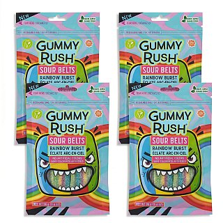 Gummy Rush Sour Belts, 3.4oz Bag, Non GMO, Real Fruit Juice, No Artificial Colors, Top 6 Allergen Free | Rainbow Burst - Specialty Snack by Gummy Rush