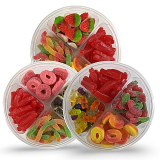 Halal Turkish Gummy Candy Tray – 4 Compartment Assorted Gummies (Approx. 1 lb 2 oz Each) | Beef Gelatin | Imported from Turkey | 3 Trays - Specialty Snack by Carlotta's Bakery