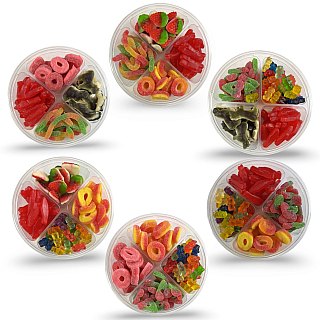 Halal Turkish Gummy Candy Tray – 4 Compartment Assorted Gummies (Approx. 1 lb 2 oz Each) | Beef Gelatin | Imported from Turkey | 6 Trays - Specialty Snack by Carlotta's Bakery