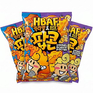 HBAF Korean Imported Exotic Popcorn,  3 Pack | Caramel & Cheese - Specialty Snack by HBAF
