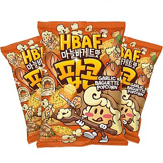 HBAF Korean Imported Exotic Popcorn,  3 Pack | Garlic Baguette - Specialty Snack by HBAF