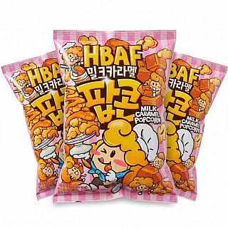HBAF Korean Imported Exotic Popcorn,  3 Pack | Milk Caramel - Specialty Snack by HBAF