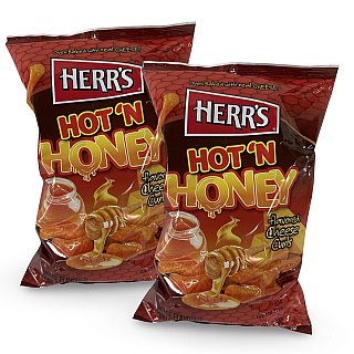 Herr's  Hot N Honey Cheese Curl Puffs, Family Size Bags, 2 Count - Specialty Snack by Herr's