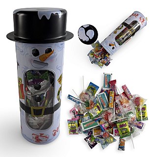 Holiday Candy Gift Tin Snowman with Removable Hat | 12 oz Assorted Fruity, Sour & Sweet Candy | Festive Collectible Tin - Specialty Snack by Tribeca Curations