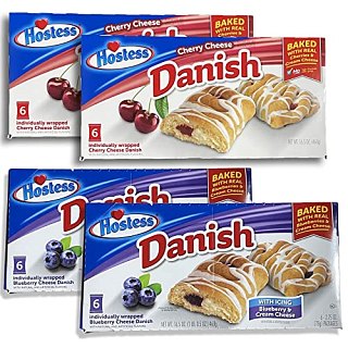 Hostess Blueberry & Cherry Danish Combo Pack | Individually Wrapped | 6 Count Box | Pack of 4 (24 Total) - Specialty Snack by Hostess