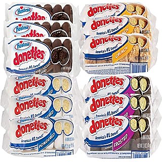 Hostess Donettes Variety | Powdered, Frosted, Double Chocolate, and Crunch | 12 Packs (72 Donettes) - Specialty Snack by Hostess