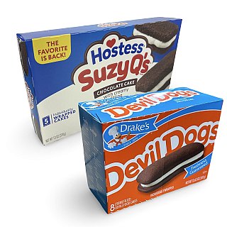 Hostess Suzy Q's vs. Drake's Devil Dogs Combo Pack, Cream Filled Chocolate Snack Cakes, 1 Each - Specialty Snack by Hostess