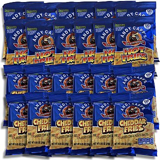 Andy Capp's Hot and Cheddar Fries Snacks Value Pack   120 Calorie Packs | 24 Bags - Specialty Snack by Tribeca Curations