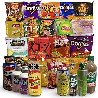 Imported Asian Japanese Chips and Drinks Sampler – 4 Unique Beverages, 6 Unique Chips | Rotating Variety, No Duplicates - Specialty Snack by Tribeca Curations