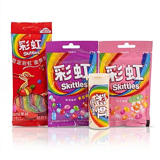 Imported China Skittles Sampler 4 Pack | Wild Berry, Yogurt, Floral Fruit & Gummy Noodles | Rare Skittles Candy - Specialty Snack by Skittles