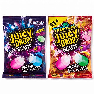 Juicy Drop UK Imported Candy | Tropical and Classic Juicy Drop Blasts, 120g, 1 of Each - Specialty Snack by Juicy Drop