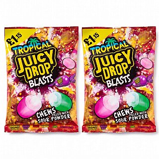 Juicy Drop UK Imported Candy | Tropical Juicy Drop Blasts, 120g, 2 Bags - Specialty Snack by Juicy Drop