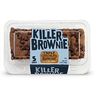 Killer Brownie Triple Chocolate Brownie Bars, 12 oz Tray (5 Count) - Chocolate Chip Brownies with Caramel & Extra Chocolate Chips - Specialty Snack by Killer Brownie