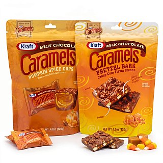 Kraft Caramels Fall Candy 2 Pack Variety | Pretzel Bark Candy Corn Crunch & Pumpkin Spice Caramel Cups | 4.2 oz Bags - Specialty Snack by Kraft