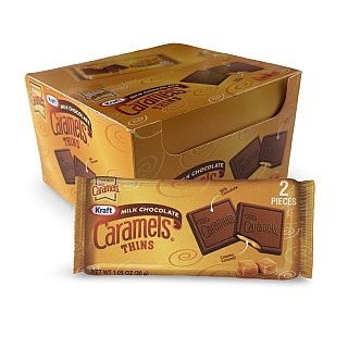 Kraft Milk Chocolate Caramel Thins, 2 Piece Packs 12 Count Box Individually Wrapped Candy - Specialty Snack by Kraft