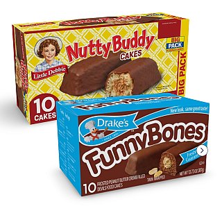 Little Debbie Nutty Buddy Cake vs. Drake's Funny Bones Combo Pack, Cream Filled Snack Cakes, 1 Each - Specialty Snack by Hostess
