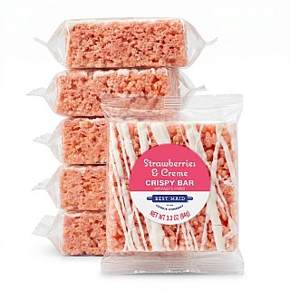 Marshmallow Crispy Treat Bars, Strawberries & Cream | 6 Pack - Specialty Snack by Tribeca Curations