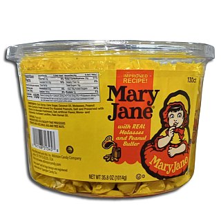 Mary Jane Candy | Individually Wrapped Molasses & Peanut Butter Candy | Huge 35.8 Oz (2.24 Lbs) | 130 Count Tub - Specialty Snack by Tribeca Curations