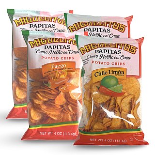 Miguelitos Papitas Potato Chips – Chile Limon & Fuego, 4 Bags | 2 Each Flavor - Specialty Snack by Utz