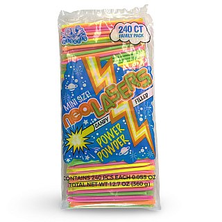 Mini Neon Lasers Nostalgic Candy Filled Power Powder, 240 Pieces Bulk Pack - Specialty Snack by Tribeca Curations