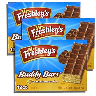 Mrs. Freshley's Buddy Bars Peanut Butter Chocolate Wafers | 36 Total Buddy Bars - Specialty Snack by Mrs. Freshley's