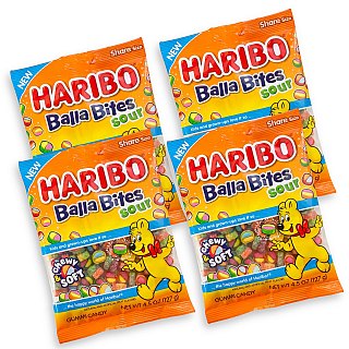 NEW Haribo Balla Bites Sour Gummy Candy, Chewy & Soft, 4 Pack, 4.5 oz Share Size Bags - Specialty Snack by Haribo
