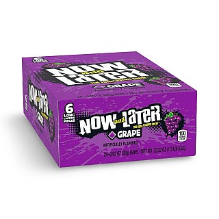 Now and Later Original Sweet Fruit Chewy Taffy, Grape, 24 Pack Case - Specialty Snack by Now and Later