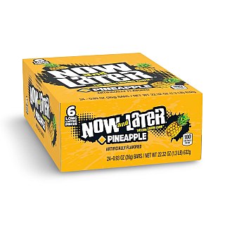 Now and Later Original Sweet Fruit Chewy Taffy, Pineapple, 24 Pack Case - Specialty Snack by Now and Later