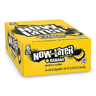 Now and Later Original Sweet Fruit Chewy Taffy, Regular Banana, 24 Pack Case - Specialty Snack by Now and Later