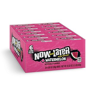 Now and Later Original Sweet Fruit Chewy Taffy, Watermelon, 24 Pack Case - Specialty Snack by Now and Later