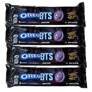 OREO x BTS Brown Sugar Pancake Flavor Creme Cookies, 4 Pack, 4 Cookie Trays, Purple Limited Edition Cookies with 13 Unique Designs - Specialty Snack by Oreo