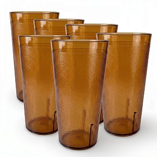 Retro Casual Restaurant Tumblers – 6 Pack | Amber, 22 Ounce - Specialty Snack by Cambro