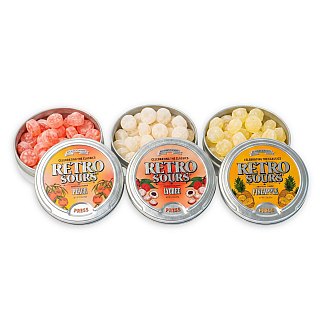 Retro Sours NEW Flavor Trio | Peach, Lychee & Pineapple Sour Hard Candy | 3 Pack - Specialty Snack by Iconic Candy