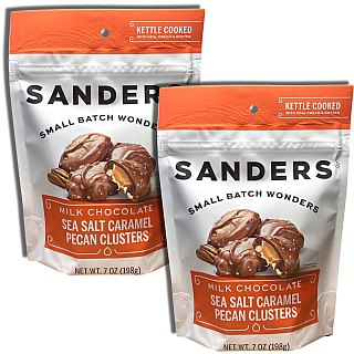 Sanders Small Batch Milk Chocolate Sea Salt Pecan Caramel Cluster, 7 Oz, 2 Pack - Specialty Snack by Sanders