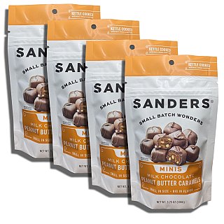 Sanders Small Batch Mini Milk Chocolate Peanut Butter Caramels | 3.75 Oz, 4 Pack - Specialty Snack by Sanders