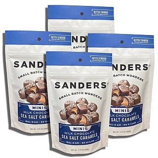 Sanders Small Batch Mini Milk Chocolate Sea Salt Caramels | 3.75 Oz, 4 Pack - Specialty Snack by Sanders