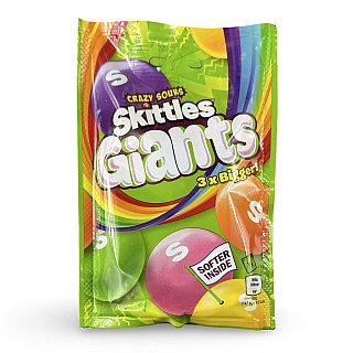 Skittles UK Imports, Giants 3x Bigger, Crazy Sours 132 gm bag - Specialty Snack by Skittles