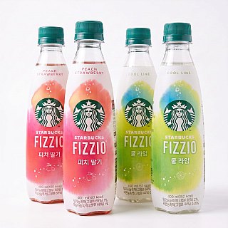 Starbucks Fizzio Korean Import Sparkling Drinks, 4 Pack | 2 of Each, Cool Lime  & Peach Strawberry - Specialty Snack by Starbucks