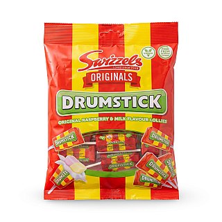 Swizzels Drumstick Lollies UK Imported Candy | Raspberry & Milk Flavored Chewy Lollipops 120g - Specialty Snack by Squashies