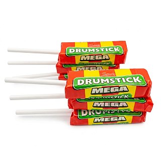 Swizzels Drumstick Mega Lolliy UK Imported Candy | Raspberry & Milk Flavored Chewy Lollipops, 6 Pack - Specialty Snack by Squashies
