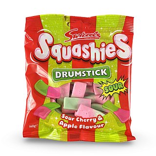 Swizzels Squashies Drumstick Imported Candy – 100 g Bag | Sour Cherry & Apple - Specialty Snack by Squashies