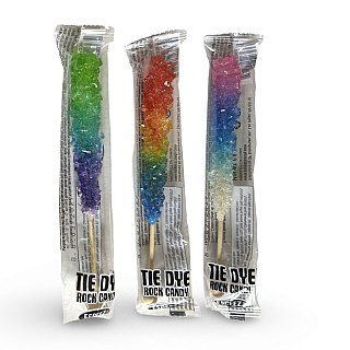 Tie-Dye Rock Candy Sticks Lollipops, Made with Cane Sugar, Assorted colors | 6 Pack - Specialty Snack by Ezpeez