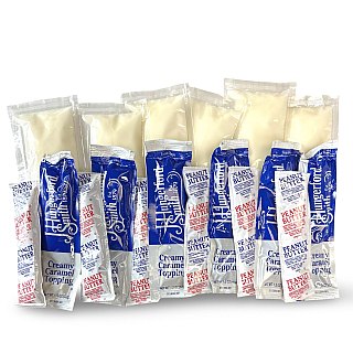 Topping Packets Variety Pack: Caramel, Vanilla and Peanut Butter, Great for Big Backs Snack Cakes, 18 Packets - Specialty Snack by Tribeca Curations